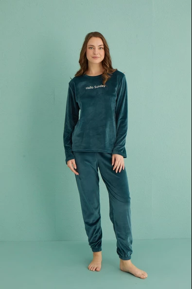 Gd Goldoremi 13164-6 Kadın Hello Sunday Kadife Pijama Takım - 3