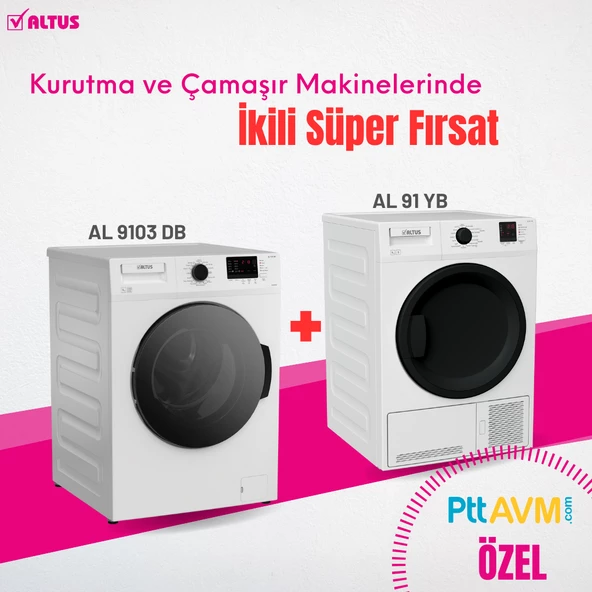 Altus 9 KG Çamaşır Kurutma ve 9 KG Çamaşır Makinesi ( AL 9103 DB - AL 93 YB  )