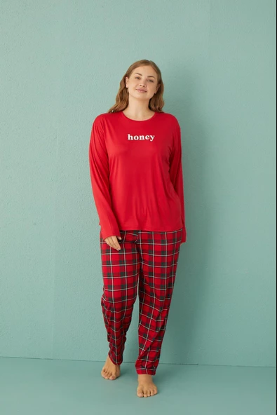 Gd Goldoremi 50802-2 Büyük Beden Kadın Honey Milan Kumaş Pijama Takım - 3