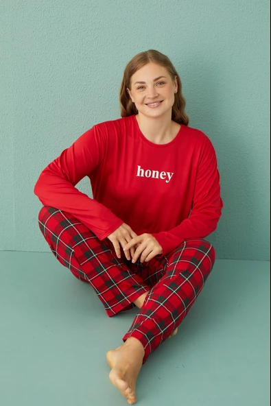 Gd Goldoremi 50802-2 Büyük Beden Kadın Honey Milan Kumaş Pijama Takım - 4