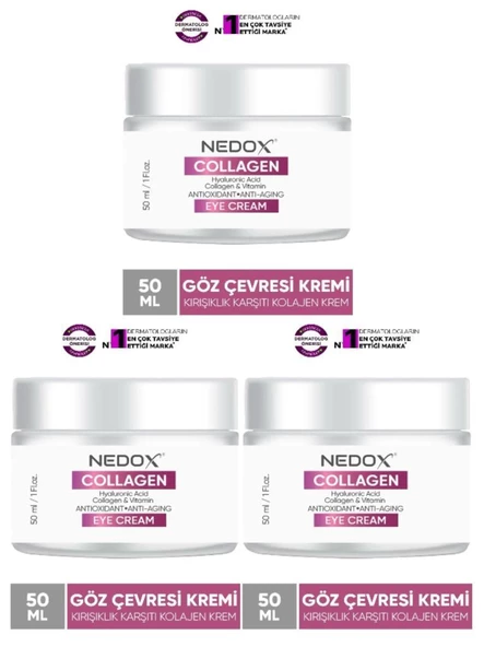 NEDOX 3 Adet Kırışıklık Karşıtı Kolajen Göz Çevresi Kremi 50 ml