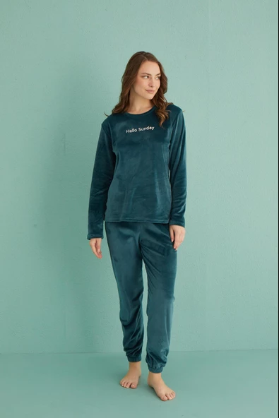 Gd Goldoremi 13164-6 Kadın Hello Sunday Kadife Pijama Takım - 2