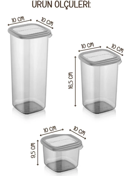Etiketli Kare Erzak Saklama Kabı 12'li Set 4x(0,55 Litre, 1,2 Litre, 1,75 Litre) Antrasit - 2