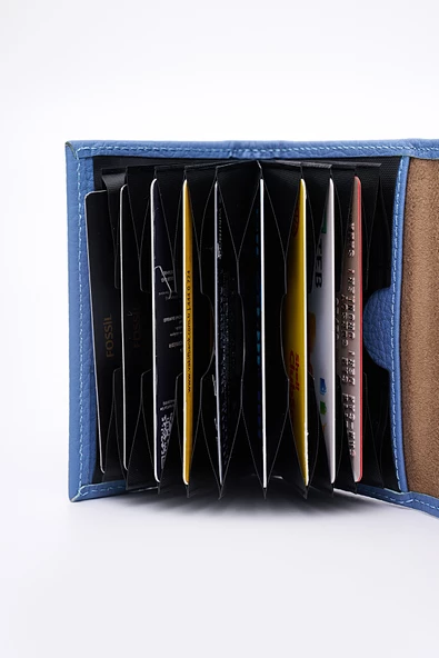 Fossil Hakiki Gerçek Deri Kadın Kartlık Cüzdan Mavi 8010 - Resim 4