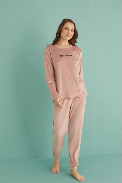 Gd Goldoremi 13165-9 Kadın Be Happy Kadife Manşetli Pijama Takım - 2