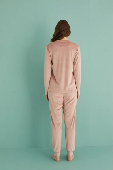 Gd Goldoremi 13165-9 Kadın Be Happy Kadife Manşetli Pijama Takım - 8