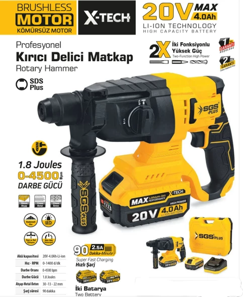SGS PROFESYONEL AKÜLÜ ELEKTRO PNÖMATİK DELİCİ SETİ 20 VOLT (4.0Ah) (KÖMÜRSÜZ MOTOR) - 2