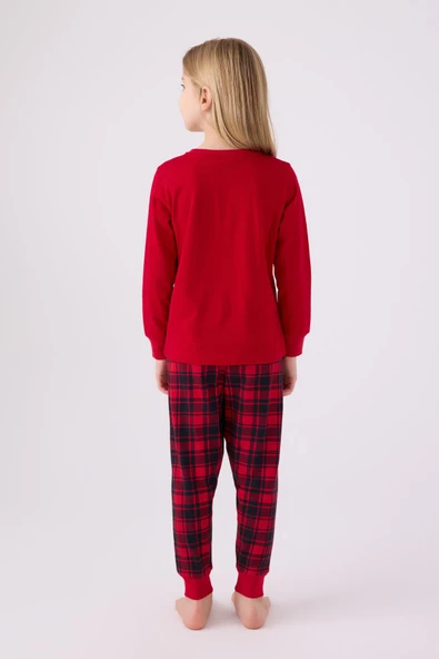 Arnetta 3105 Noel Let İt Snow Kız Çocuk Kırmızı Uzun Kol Pijama Takım - 5