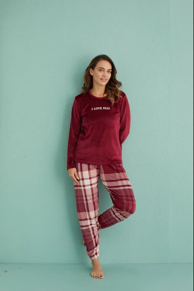 Gd Goldoremi 13312-1 Kadın Love Fall Kadife Pijama Takım - 2
