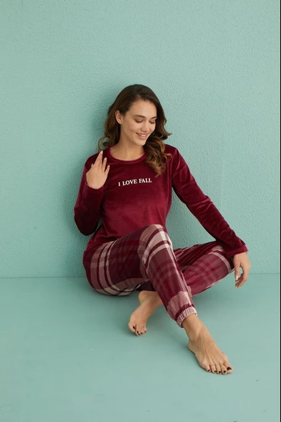 Gd Goldoremi 13312-1 Kadın Love Fall Kadife Pijama Takım - 7