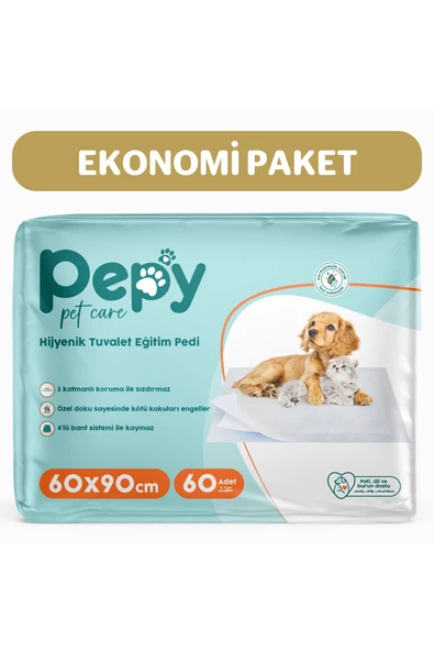 PEPY 60x90 Hijyenik Tuvalet Eğitim Pedi 30'lu 2 Paket 60 Adet