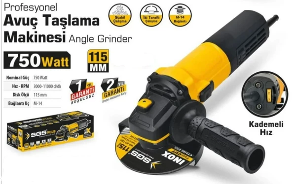 SGS PROFESYONEL AVUÇ TAŞLAMA 750 WATT 115MM DEVİR AYARLI - 2