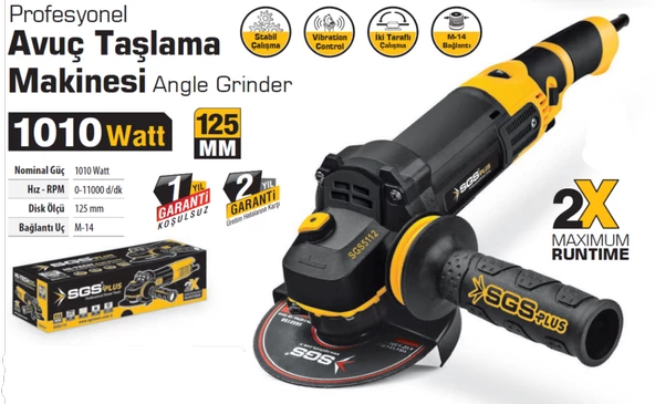 SGS PROFESYONEL AVUÇ TAŞLAMA 1010 WATT 125MM DEVİR AYARLI - 2