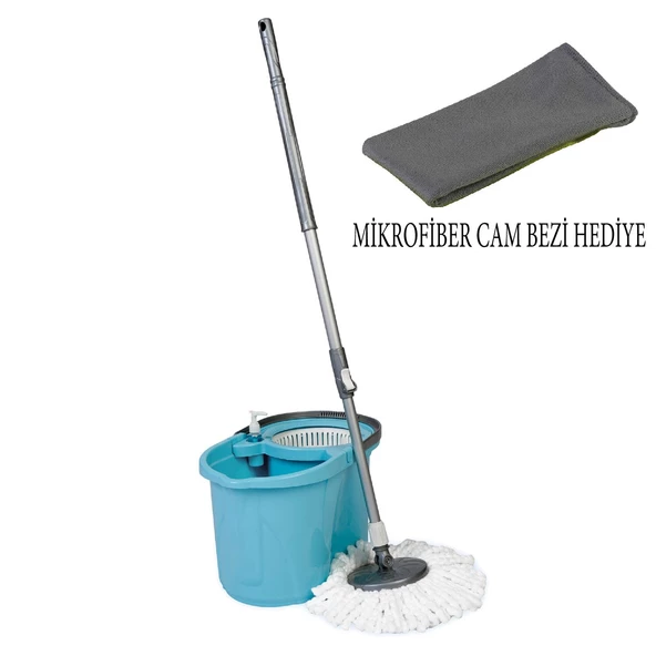 Dönerli Mop Seti Mikrofiber Bezli Deterjan Hazneli ve Mikrofiber Cam Bezi Hediyeli