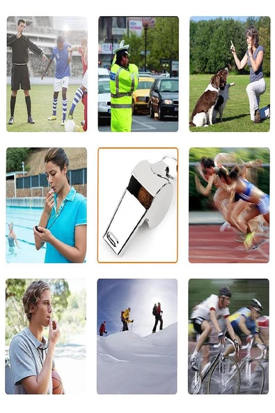 Metal Düdük 6 Adet Kaliteli İpli Paslanmaz Metal Deprem Düdügü Hakem Bekçi Can Kurtaran Düdük Yüksek Desibel - 3