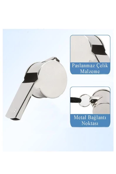 Metal Düdük 6 Adet Kaliteli İpli Paslanmaz Metal Deprem Düdügü Hakem Bekçi Can Kurtaran Düdük Yüksek Desibel - 5