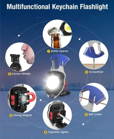 POWERDEX 10w Şarjlı Cob Ledli TYPE-C Şarjlı Çakmaklı Anahtarlık Kamp Feneri - 2