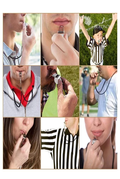 Metal Düdük 6 Adet Kaliteli İpli Paslanmaz Metal Deprem Düdügü Hakem Bekçi Can Kurtaran Düdük Yüksek Desibel - 4