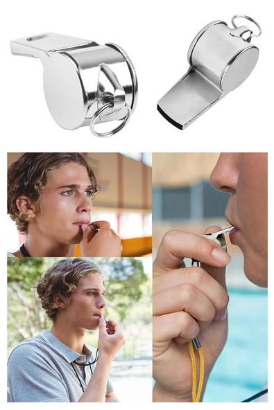 Metal Düdük 6 Adet Kaliteli İpli Paslanmaz Metal Deprem Düdügü Hakem Bekçi Can Kurtaran Düdük Yüksek Desibel - 2