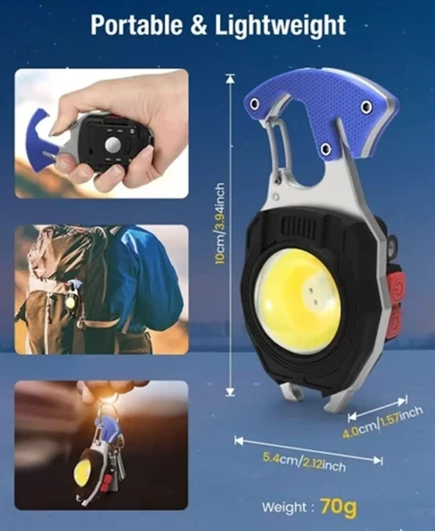 POWERDEX 10w Şarjlı Cob Ledli TYPE-C Şarjlı Çakmaklı Anahtarlık Kamp Feneri - 4