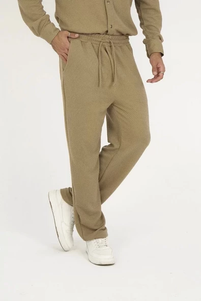 Jakar Kutu Desenli Baggy Eşofman Pantolon - Kahverengi - 5