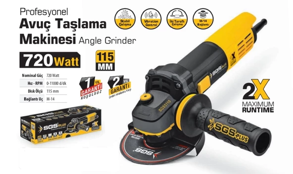 SGS PROFESYONEL AVUÇ TAŞLAMA 720 WATT 115MM - 2