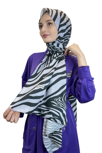 Siyane Scarf Pamuk Soft Şal - Zebra Desenli Pamuklu Şal 01157  GRİ ürün görseli