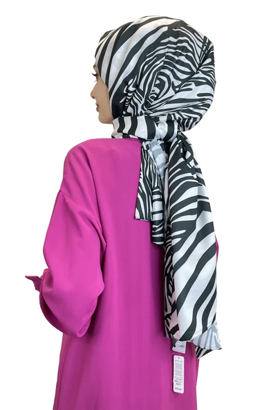 Siyane Scarf Pamuk Soft Şal - Zebra Desenli Pamuklu Şal 01157  SİYAH BEYAZ