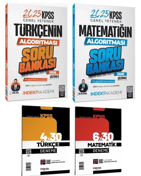 İndeks Akademi 2025 KPSS Türkçe+Matematik Algoritması Soru + Marka Deneme 4 lü Set