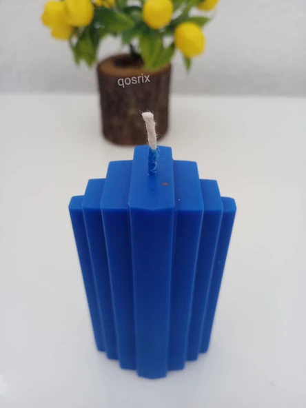 qosrix Mavi Renk Soya Doğal Vanilya Kokulu Sütun Geometrik Şekil Kule Mum Dekoratif 1 Adet - 2