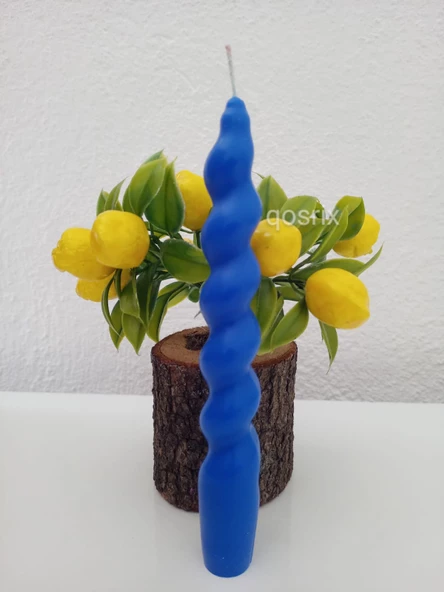 qosrix 2'li Mavi Italyan Burgulu Şamdan Soya Mumu Doğal Kokulu Uzun Çubuk Konik Burgu Spiral Mum Dekoratif - 5