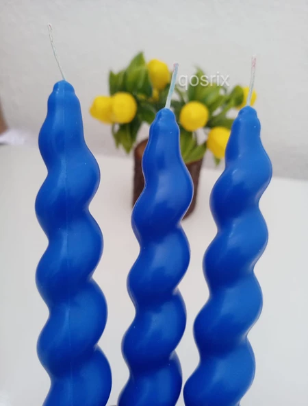 qosrix 3'lü Mavi Italyan Burgulu Şamdan Soya Mumu Doğal Kokulu Uzun Çubuk Konik Burgu Spiral Mum Dekoratif ürün görseli