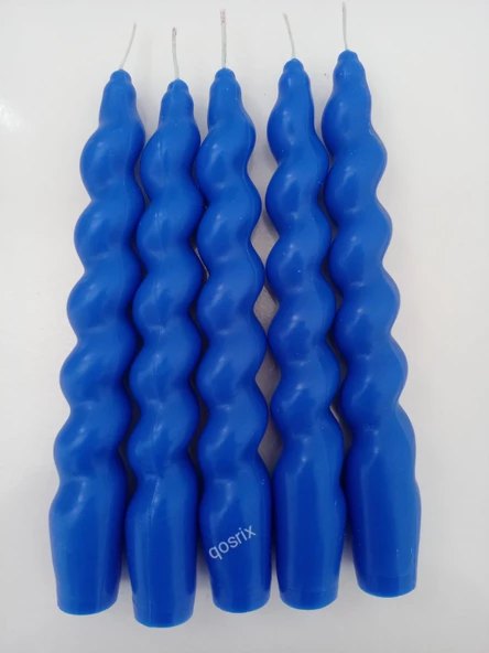 qosrix 5'li Mavi Italyan Burgulu Şamdan Soya Mumu Doğal Kokulu Uzun Çubuk Konik Burgu Spiral Mum Dekoratif ürün görseli