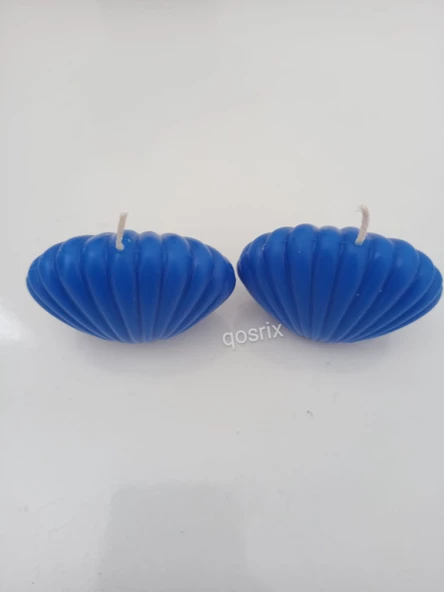 qosrix 2'li Mavi Mini Istiridye Deniz Kabuğu 1. Kalite Soya Doğal Vanilya Kokulu Mum Dekoratif - Resim 2