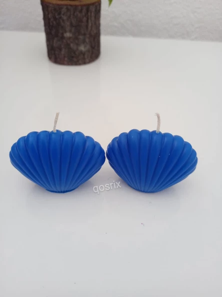 qosrix 2'li Mavi Mini Istiridye Deniz Kabuğu 1. Kalite Soya Doğal Vanilya Kokulu Mum Dekoratif ürün görseli