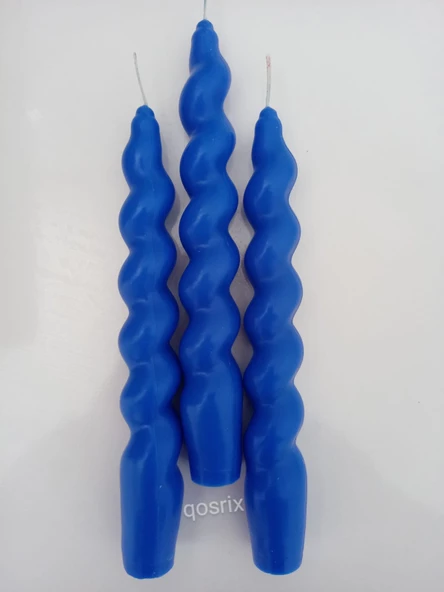 qosrix 3'lü Mavi Italyan Burgulu Şamdan Soya Mumu Doğal Kokulu Uzun Çubuk Konik Burgu Spiral Mum Dekoratif - Resim 2