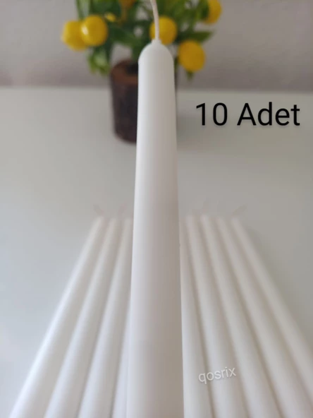 qosrix 10'lu Beyaz Şamdan Soya Mumu 1. Kalite Soya Doğal Vanilya Kokulu Uzun Çubuk Konik Mum Dekoratif
