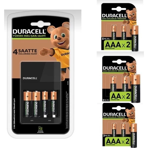 Duracell Cef 14 Pil Şarj Cihazı 4 Adet 750 Mah Aaa 4 Adet 1300 Mah Aa 2 Adet 900 Mah Aaa Şarjlı Piller