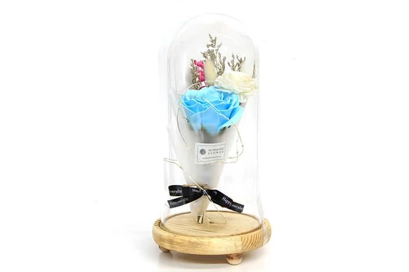 Fanus Gül 28/14cm Cam Fanus Led Işıklı Hediyelik - 3