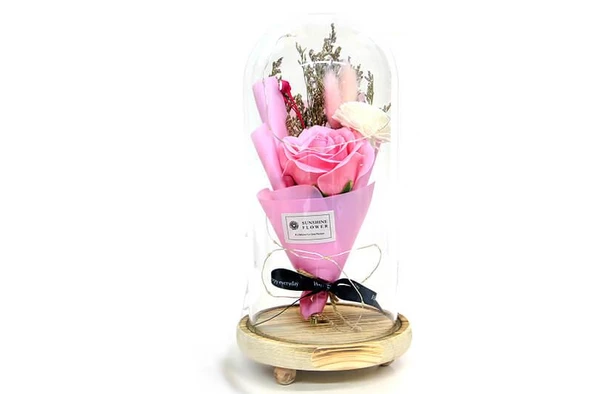 Fanus Gül 28/14cm Cam Fanus Led Işıklı Hediyelik - 5