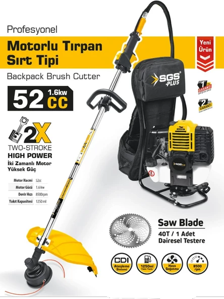 SGS PROFESYONEL  MOTORLU TIRPAN SIRT TİPİ 52 CC 1.6 KW - 2
