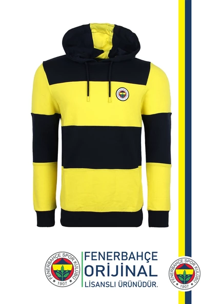 Fenerbahçe Orijinal Lisanslı Sarı Lacivert Kapüşonlu Sweat + Bileklik Set Özel Ahşap Kutulu - Resim 2