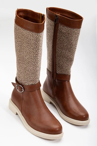 Macy Taba Cilt Keçe Detaylı Kadın Çizme - 2