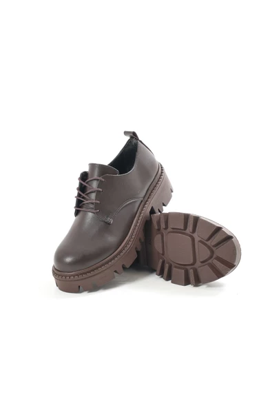 Kahverengi Bağcıklı Günlük Yüksek Tabanlı Loafer Ayakkabı - 5
