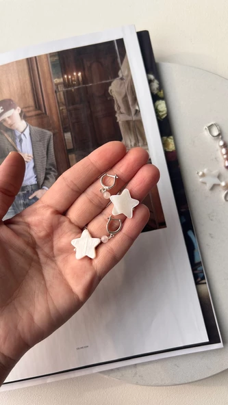 925 ayar gümüş Sedef pembe kuvars küpe - 4