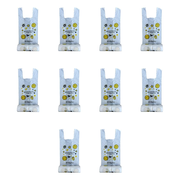 Arma Gülen Yüz Baskılı Rulo Şeffaf Market Poşet Torba -Atlet Poşet -Büyük Boy - 100 Adetlik 10 Rulo - Resim 4