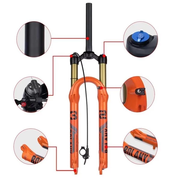 BOLANY Kashima 27,5" Jant Havalı Kilitlenebilir Bisiklet Maşası 1-1/8 QR Amortisörlü Maşa Turuncu - 5