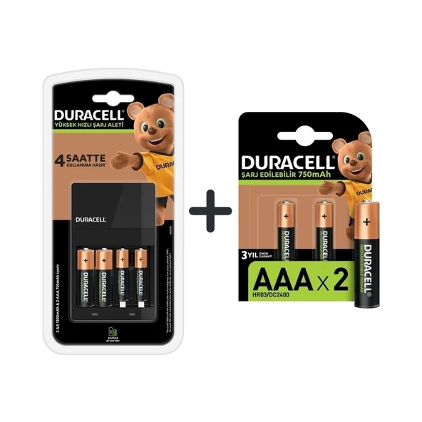 Duracell CEF 14 Şarj Aleti ve Şarj Edilebilir 750 mAh AAA 2'li Pil Seti