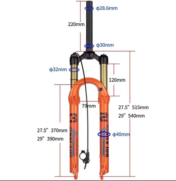 BOLANY Kashima 29" Jant Havalı Kilitlenebilir Bisiklet Maşası 1-1/8 QR Amortisörlü Maşa Turuncu - 6