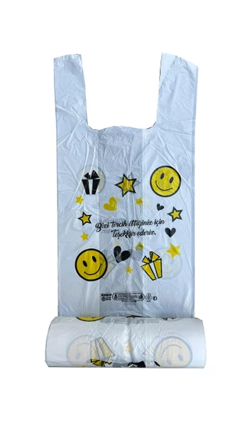 Arma Gülen Yüz Baskılı Rulo Şeffaf Market Poşet Torba -Atlet Poşet - Orta Boy - 150 Adetlik 10 Rulo - Resim 5